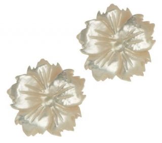 Lee Sands Mother of Pearl Carved Flower Stud Earrings —