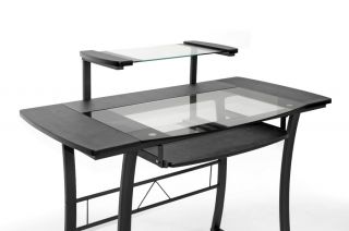 Contemporary Desk Black Steel Modern Computer Desk with Glass Desktop