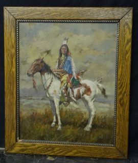 Charles Craig American Western Oil Indian Scout on Horseback Signed