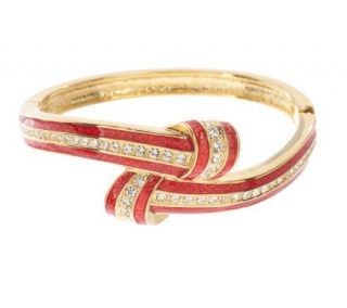 Jacqueline Kennedy Ruby Red Enamel & Crystal Knot Bangle Bracelet 