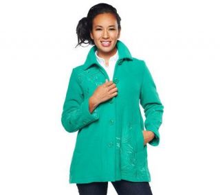 Susan Graver Fleece Knit Embroidered Swing Jacket   A81863