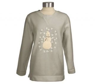 Quacker Factory Snowman Sparkle Fleece Sweatshirt —
