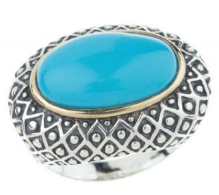 Sterling Turquoise East/West Oval Two tone Ring —