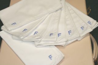 White Cotton Napkins with Hand Embroidered F