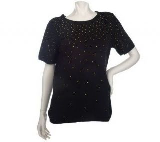 Quacker Factory Short Sleeve Jewel Neck Sweater with Sparkle