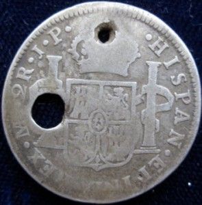 Costa Rica 2 Reales counterstamp on Peru 2 Reales 1818 VG RARE hole