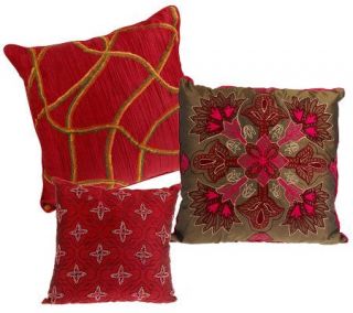 Set of 3 Room Makeover Red/Gold Decorative Accent Pillows —