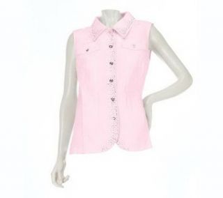 Quacker Factory Sparkle Vest with Rhinestone Button Front   A223879