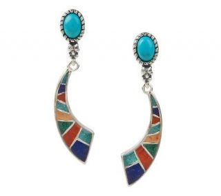 Southwestern Sterling Turquoise and Inlay Earrings —