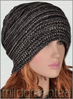 SH588 Knit Cotton Stripe Glamour Faves Black Beanie Hat Fad
