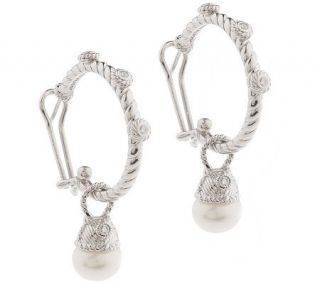 Judith Ripka Sterling 1 1/4 Cultured Pearl Hoop & Charm Earring