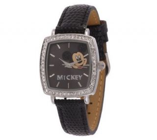 Disney Mickey Mouse Crystal Leather Strap Watch —