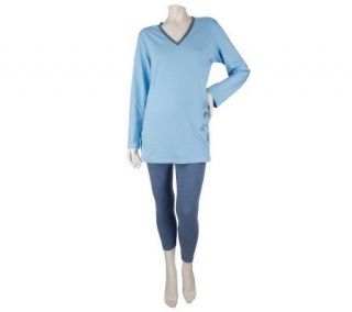 Carole Hochman 2 piece V neck Tunic & Leggings Pajama Set —