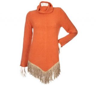 Susan Graver PlushKnit Roll Collar Fringe Bottom Sweater —