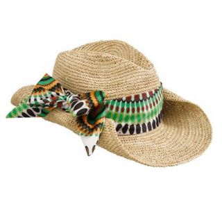 San Diego Hat Co. Womens Raffia Cowboy Hat w/Green Star Burst
