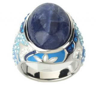 David Sigal Sterling Gemstone and Crystal Floral Design Ring