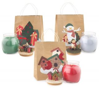 Set of 3Holiday Soy Candles with Toppers and Gift Bags by Valerie 