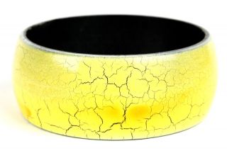 Crackle Paint Bracelet Yellow Bangle Chunky Jewelry