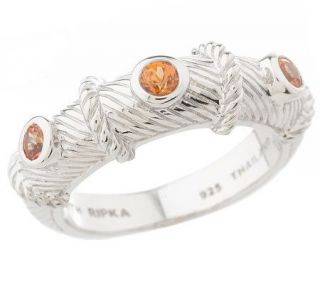 Judith Ripka Sterling Orange Sapphire Textured Bezel Set Ring
