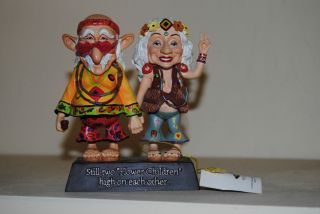 Old Coots and Biddy Hippie Bobble Couple Funny Figurine Statue Double