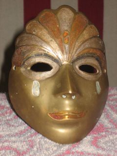 ANTIQUE VINTAGE BRASS FACE MASK WALL HANGING WITH TEARS FROM INDIA
