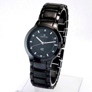 Croton Womens Round ion Plated Black Diamond Bracelet Watch
