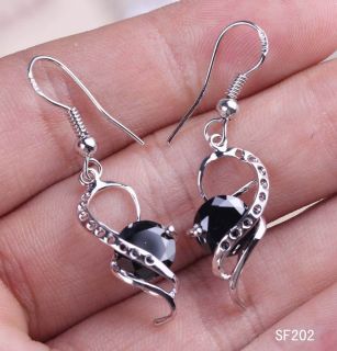 2x Blcak Crystal Earrings 925 Sterling Silver Charm Dangle Hook