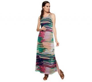 Liz Claiborne New York Watercolor Stripe Chiffon Maxi Dress 