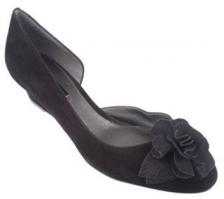 Bandolino Suede Open Arch Wedge Pumps with Flower —