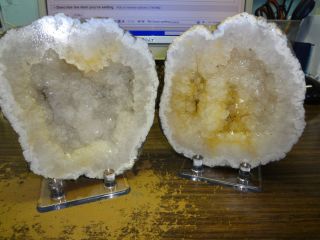 Very Large Hollow Iowa Keokuk Crystal Geode Pair