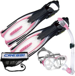 Cressi Reaction Fin Crystal Mask Dry Snorkel Scuba Snorkel Set Pink XS