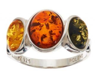 Colors of Baltic Amber Triple Oval Sterling Ring   J275982