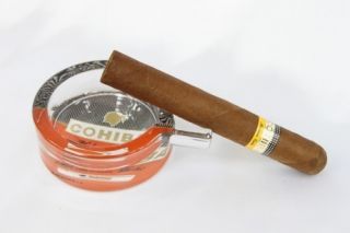 Cuban Habana COHIBA Habanos Tobacco Cigar holder Crystal Glass Ashtray