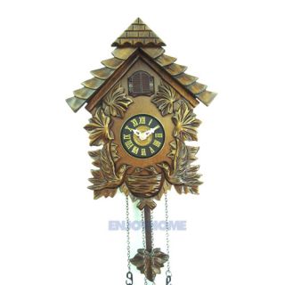 New Traditional Wooden Cuckoo Wall Clock Handcarfted Roof Top Birds