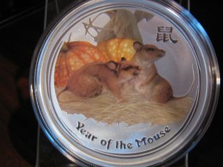 Australia Lunar Year of The Mouse 2oz 999 AG Colorized Low Mintage