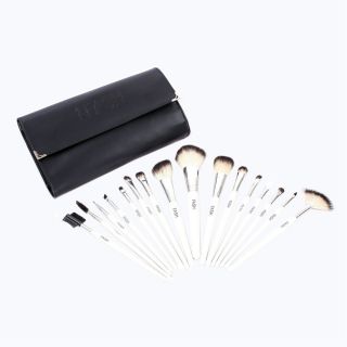  Cosmetic Brush Set Leather Pouch 16 Piece Makeup Kit Brushes Tools
