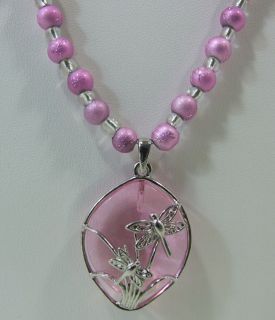 Custom Hand Made Necklace Small Pink Beads Synthetic Pendant Silver