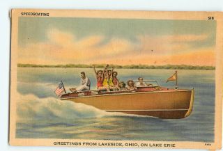  Stamp 1945 Speedboating Lakeside Ohio Lake Erie Has Wear Rear