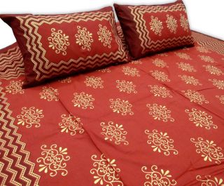 Queen Size Red Bedsheet Traditional Bedspread 3Pcs Set India