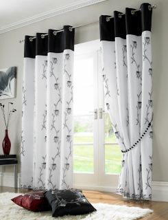 Black White Fully Lined Curtains 56 x 54
