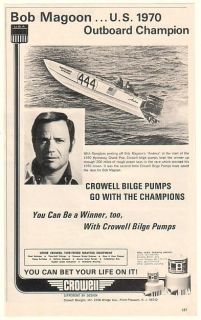  Outboard Champion Bob Magoon Andrea Boat Crowell Bilge Pumps Print Ad