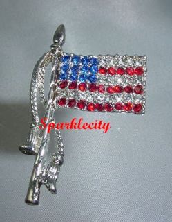 Crystal Rhinstone American Flag Pin Bracelet Set Mint