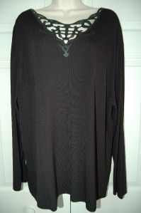 Cyrus Designer Knitwear Black w Leather Trim Sweater 3X E14