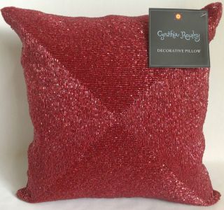 Cynthia Rowley Red Beaded Pillow New 1st Quality Christmas Gift Ships