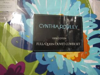 CYNTHIA ROWLEY FLORAL GREEN BLUE ORANGE BURGUNDY Queen Full Duvet