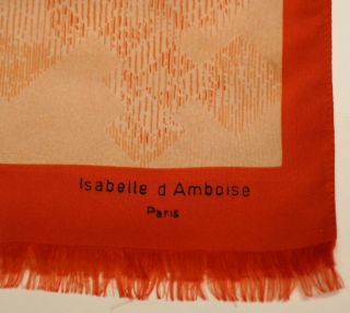 Isabelle d Amboise Paris Orange w Peach Print Long Fringed Ends Neck