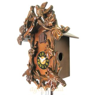 New Traditional Wooden Cuckoo Wall Clock with Handcarfted Birds