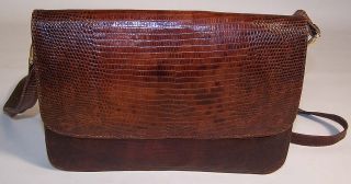 Vintage Brown Alligator Lizard Print Leather Shoulder Bag Purse
