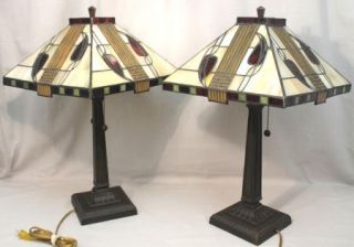  of 2 Dale Tiffany Mission Henderson Cream Glass Accent Lamps