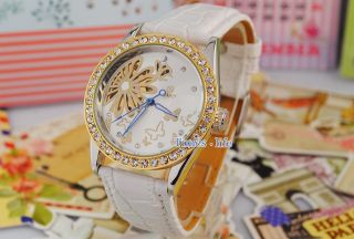 New Crystal Watch Women White Design Automatic Pattern Pure Leather